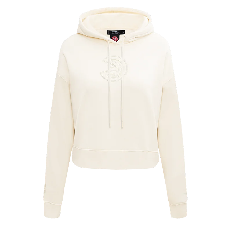 NBA ATLANTA HAWKS NEUTRAL WOMEN'S CROPPED PO HOODIE (EGGSHELL)