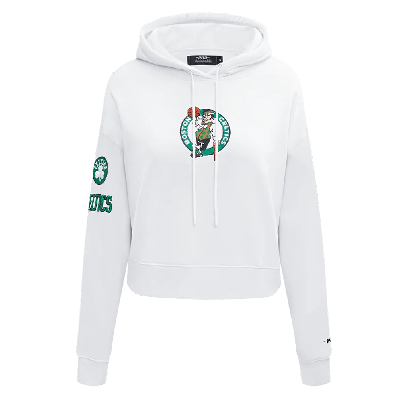 NBA BOSTON CELTICS CLASSIC WOMEN'S CROPPED PO HOODIE (WHITE)