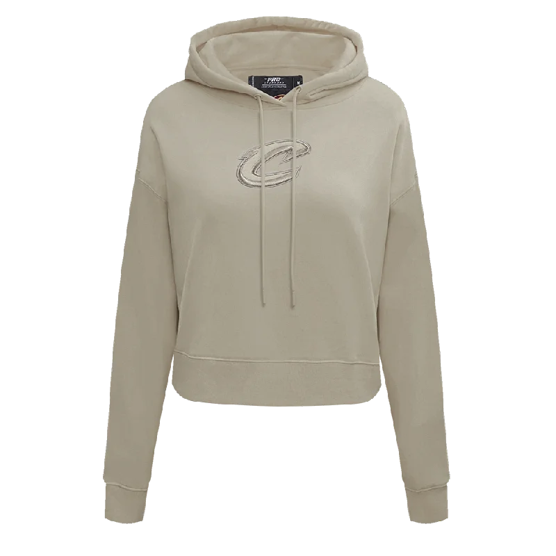 NBA CLEVELAND CAVALIERS NEUTRAL WOMEN'S CROPPED PO HOODIE (TAUPE)