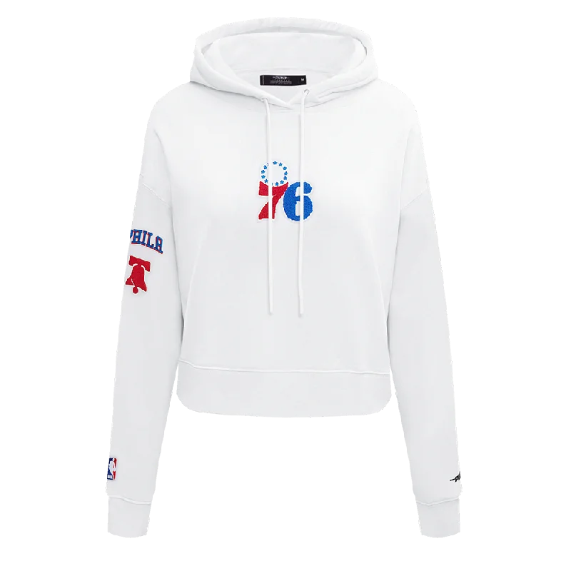 NBA PHILADELPHIA 76ERS CLASSIC WOMEN'S CROPPED PO HOODIE (WHITE)