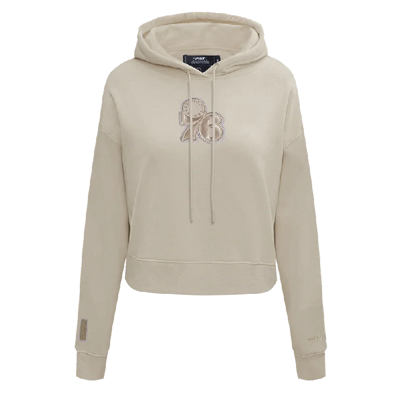 NBA PHILADELPHIA 76ERS NEUTRAL WOMEN'S CROPPED PO HOODIE (TAUPE)