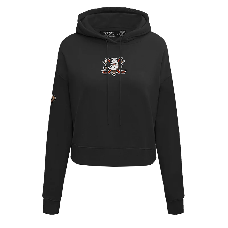 NHL ANAHEIM DUCKS CLASSIC WOMEN'S CROPPED PO HOODIE (BLACK)