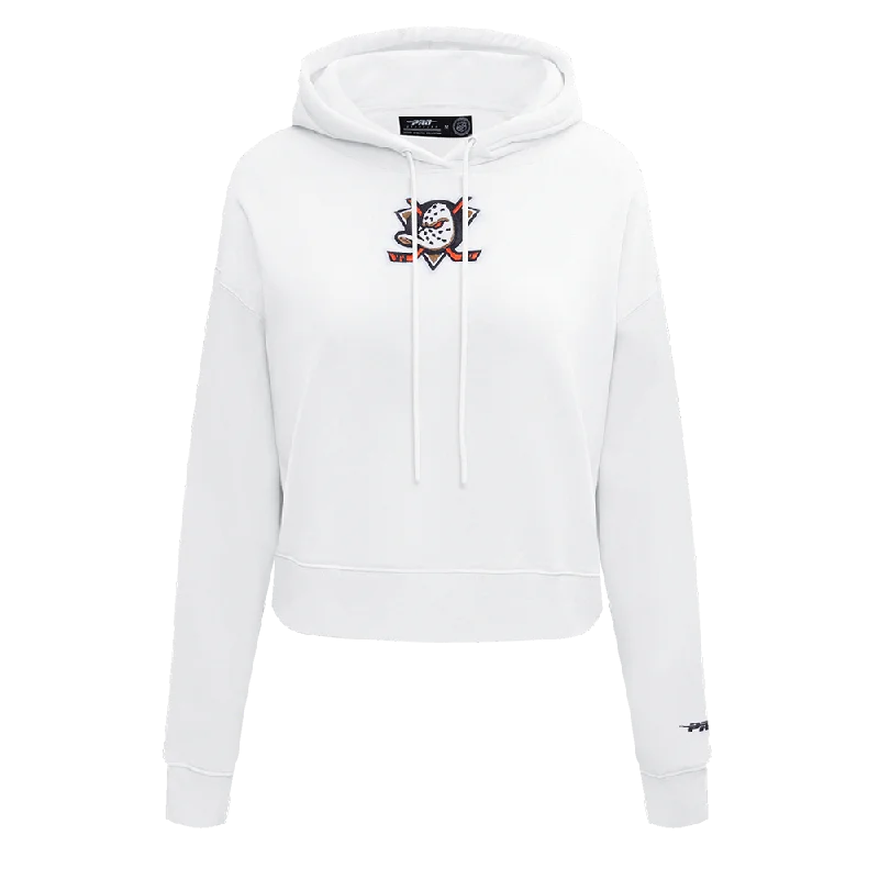 NHL ANAHEIM DUCKS CLASSIC WOMEN'S CROPPED PO HOODIE (WHITE)