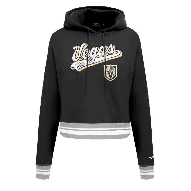 NHL VEGAS GOLDEN KNIGHTS SCRIPT TAIL WOMEN'S RIB FLC CROPPED PO HOODIE (BLACK/GRAY)