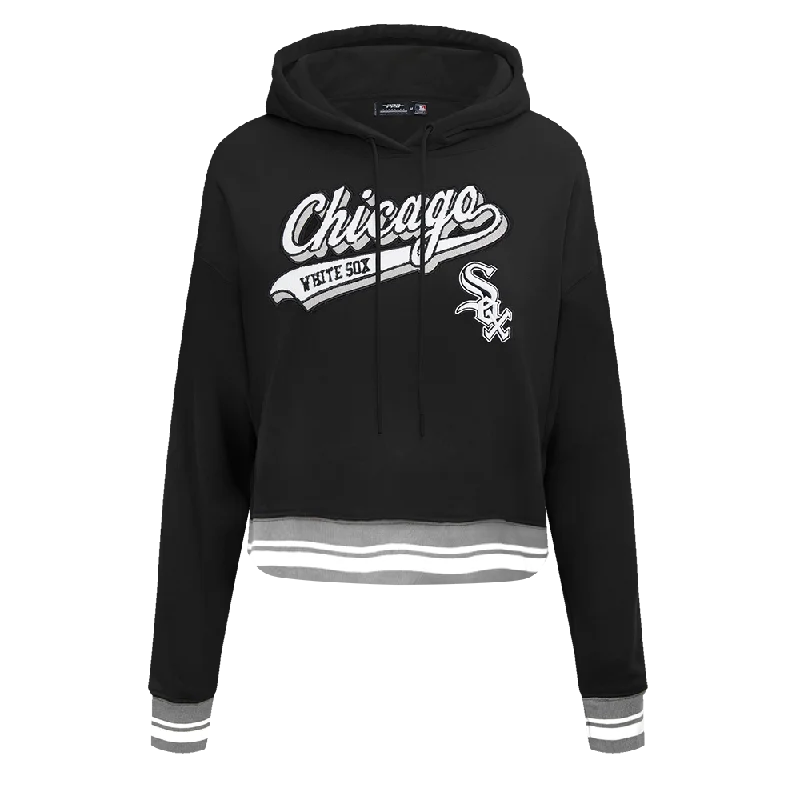 MLB CHICAGO WHITE SOX SCRIPT TAIL WOMEN'S RIB FLC CROPPED PO HOODIE (BLACK/GRAY)