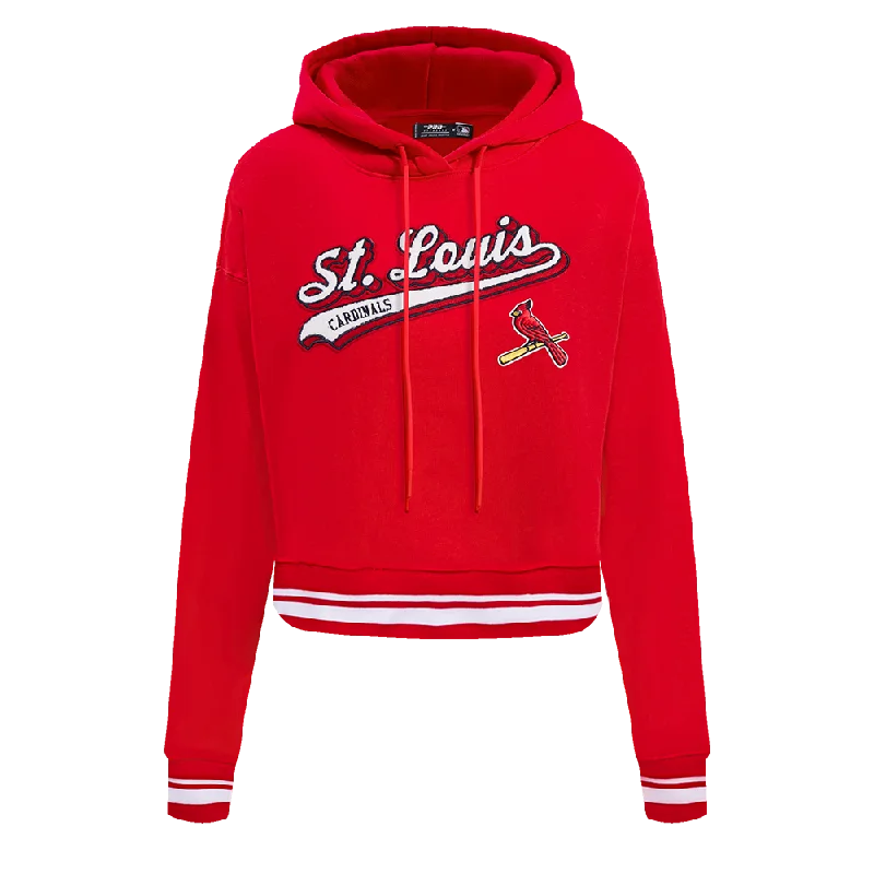 MLB ST. LOUIS CARDINALS SCRIPT TAIL WOMEN'S RIB FLC CROPPED PO HOODIE (RED)