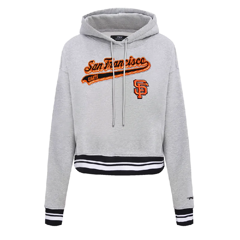 MLB SAN FRANCISCO GIANTS SCRIPT TAIL WOMEN'S RIB FLC CROPPED PO HOODIE (HEATHER GRAY/BLACK)