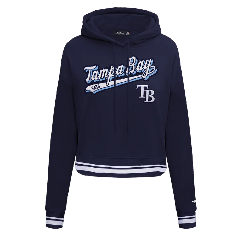 MLB TAMPA BAY RAYS SCRIPT TAIL WOMEN'S RIB FLC CROPPED PO HOODIE (MIDNIGHT NAVY)