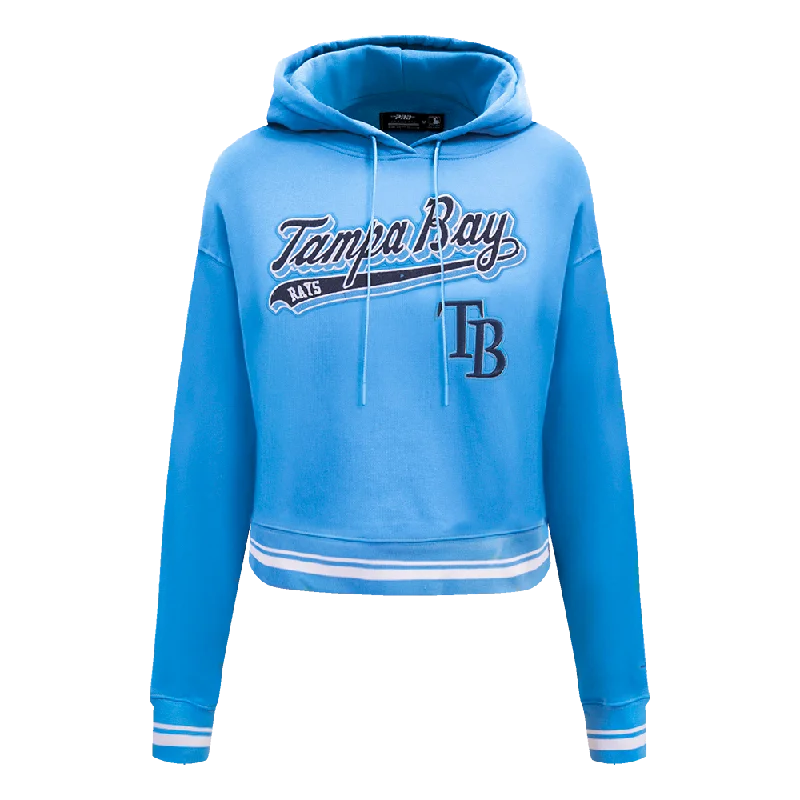 MLB TAMPA BAY RAYS SCRIPT TAIL WOMEN'S RIB FLC CROPPED PO HOODIE (UNIVERSITY BLUE)