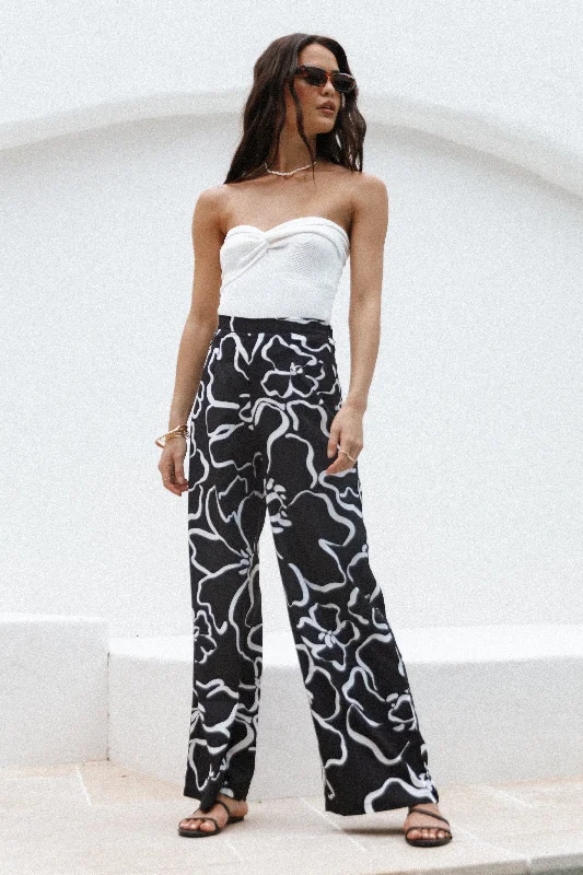 York Pant - White Black Floral