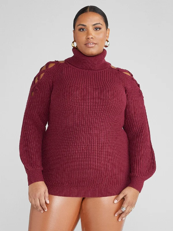 Ava Lace-Up Shoulder Turtleneck Sweater