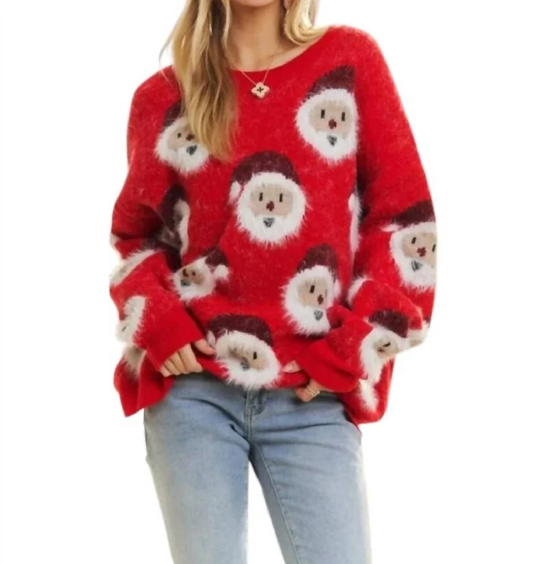 Cozy Santa Sweater In Red