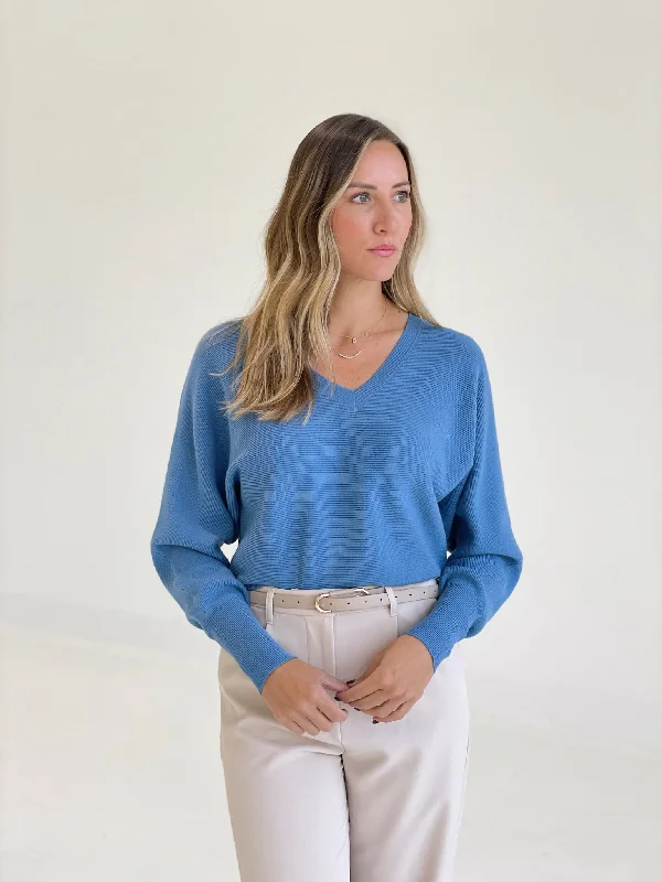 Henley Sweater Top - Blue