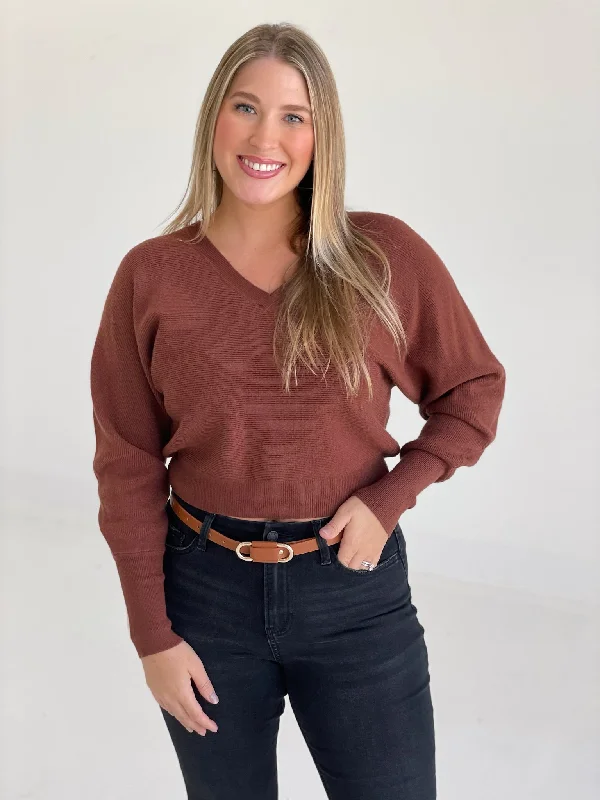 Henley Sweater Top - Chestnut