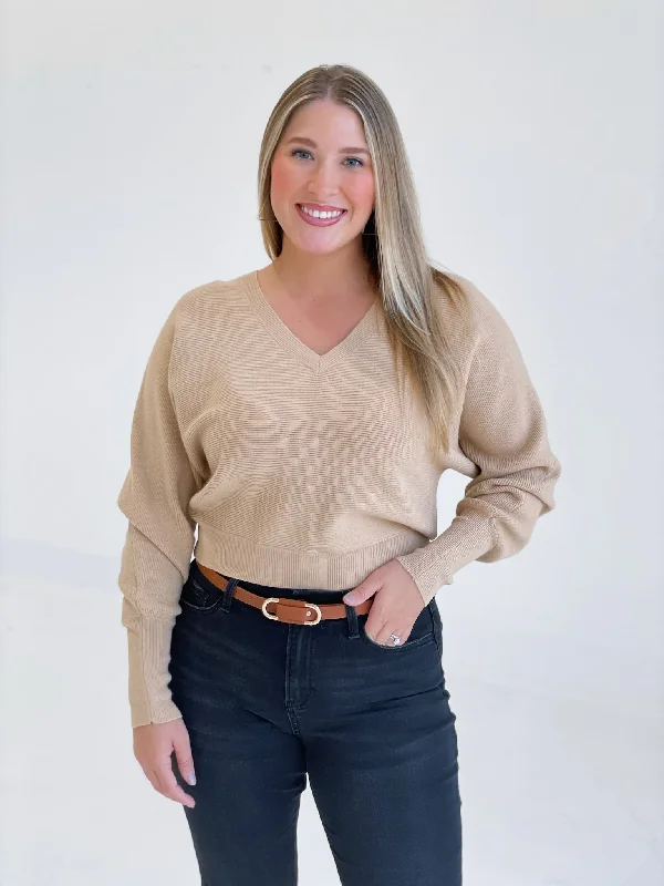 Henley Sweater Top - Taupe