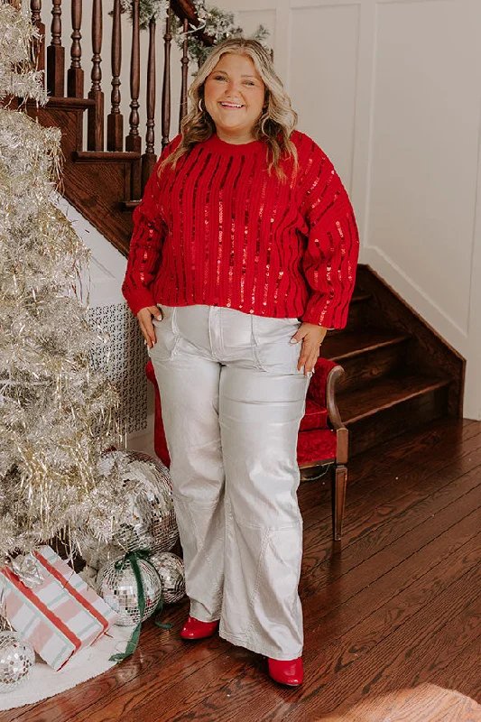 Holiday Fun Sequin Sweater in Red Curves