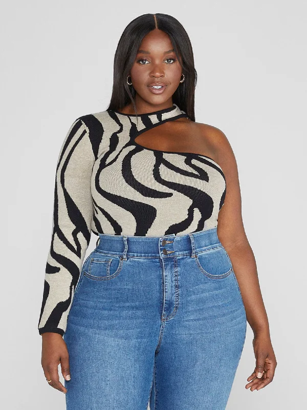 Mia One Shoulder Tiger Print Sweater