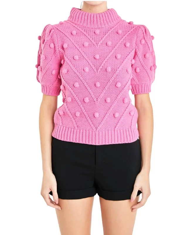 Pom Pom Sweater In Puff Pink