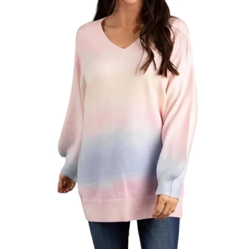 V-Neck Sweater In Pink Multi