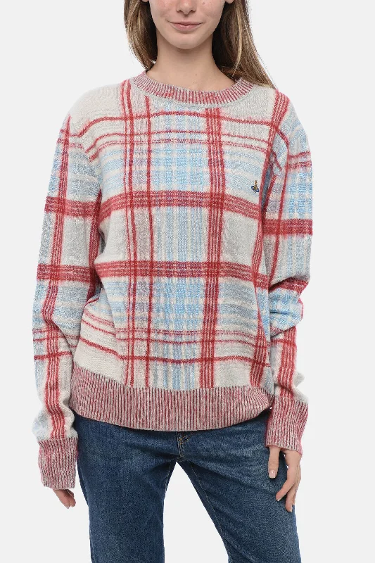 Vivienne Westwood Crew Neck Cotton Blend Sweater with Plaid Check Motif