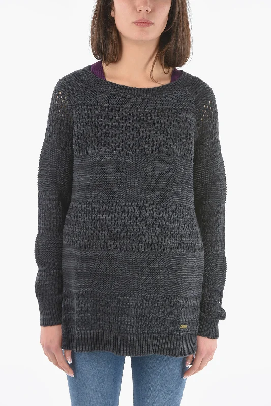 Woolrich Perforated Crew-Neck Sweater with Side Split-Hem