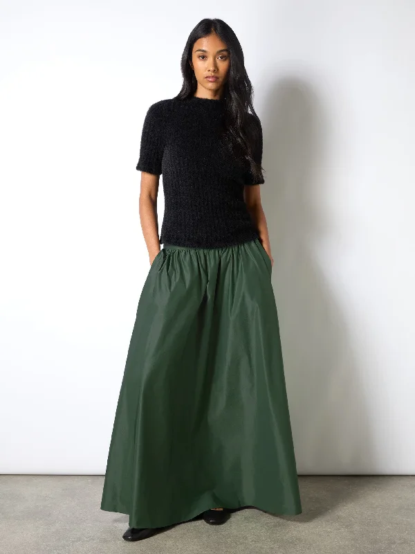 Green Taffeta Full Maxi Skirt