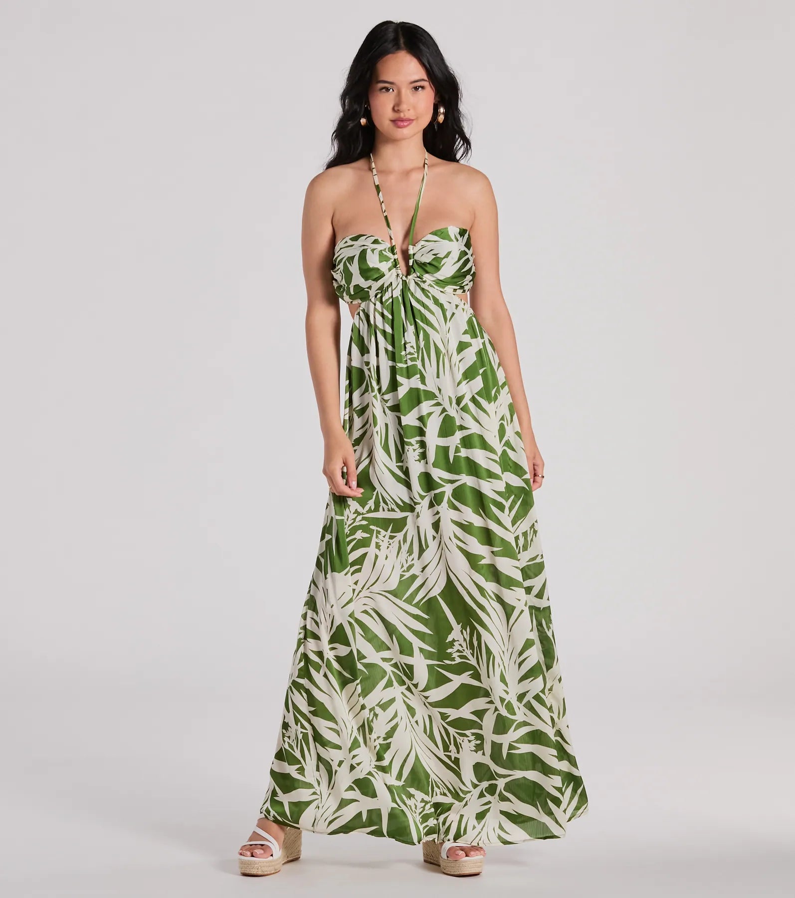 Bright Beauty Halter Cutout Tropical Maxi Dress