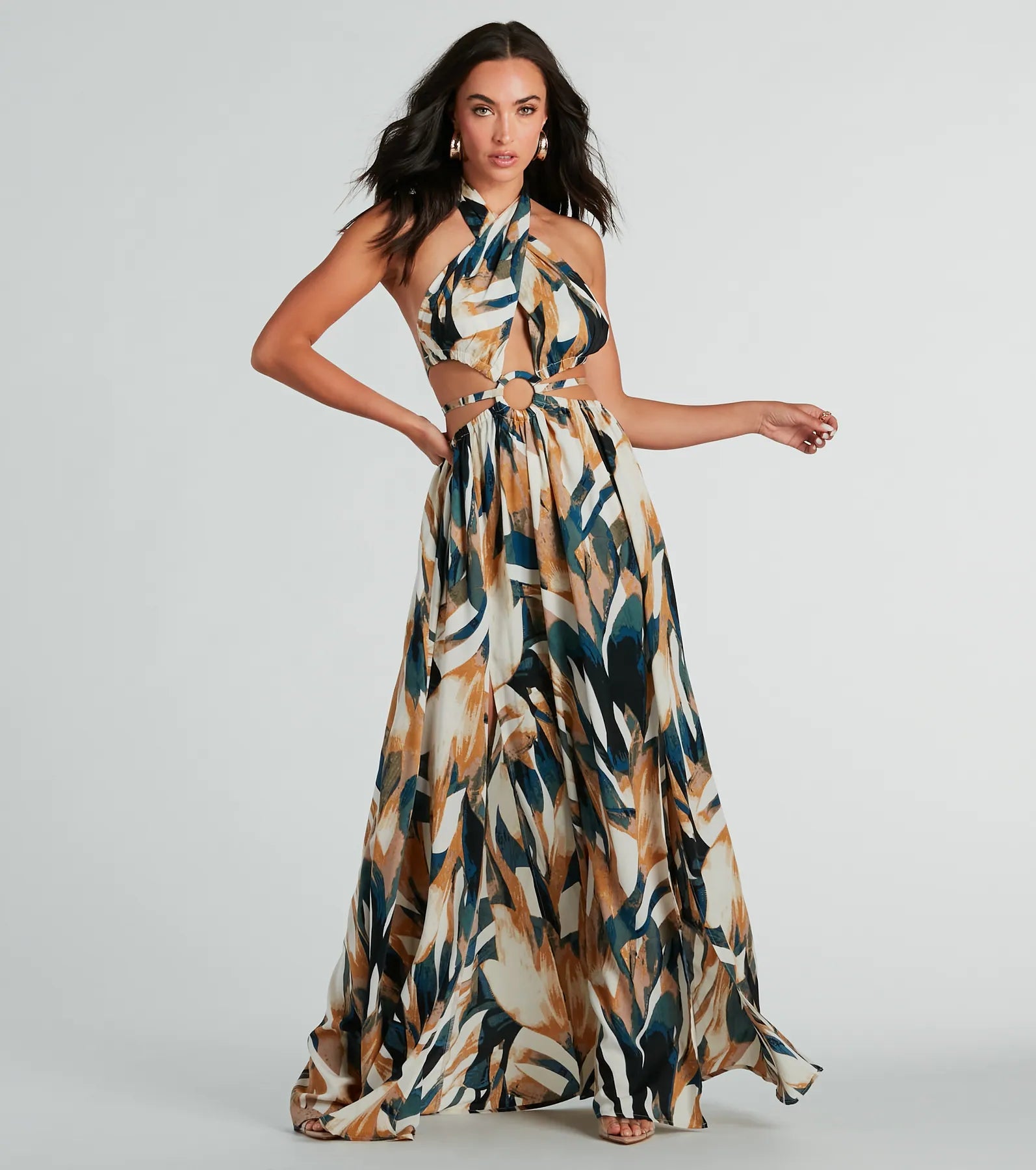 Dreamy Destination Cutout Tropical Print Maxi Dress