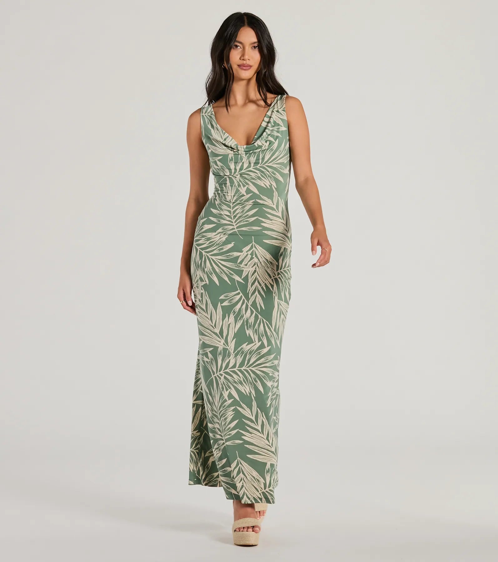 Fabulous Destination Tropical Cowl Neck Maxi Dress