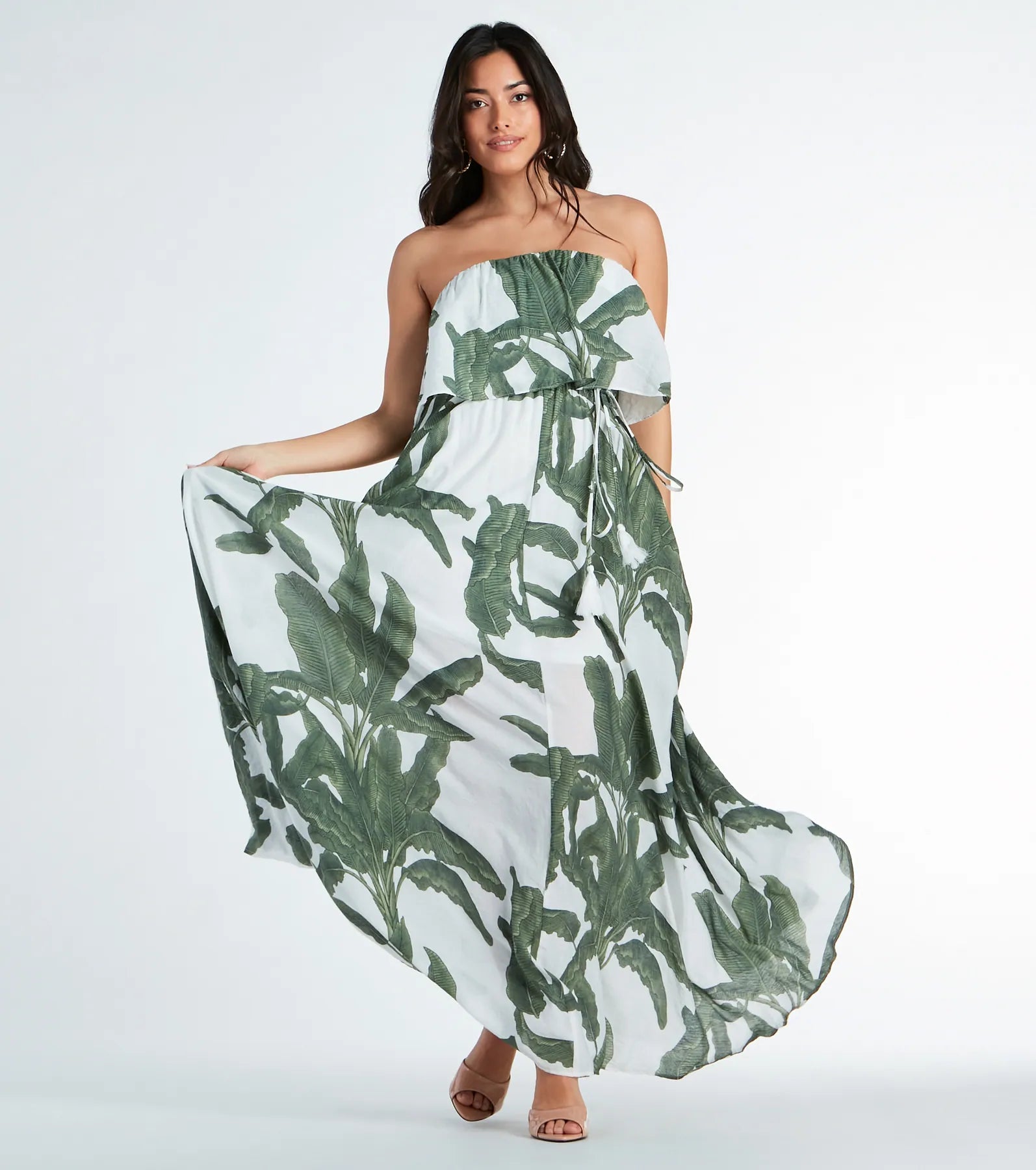 Getaway Bound Tropical Print Woven Maxi Dress