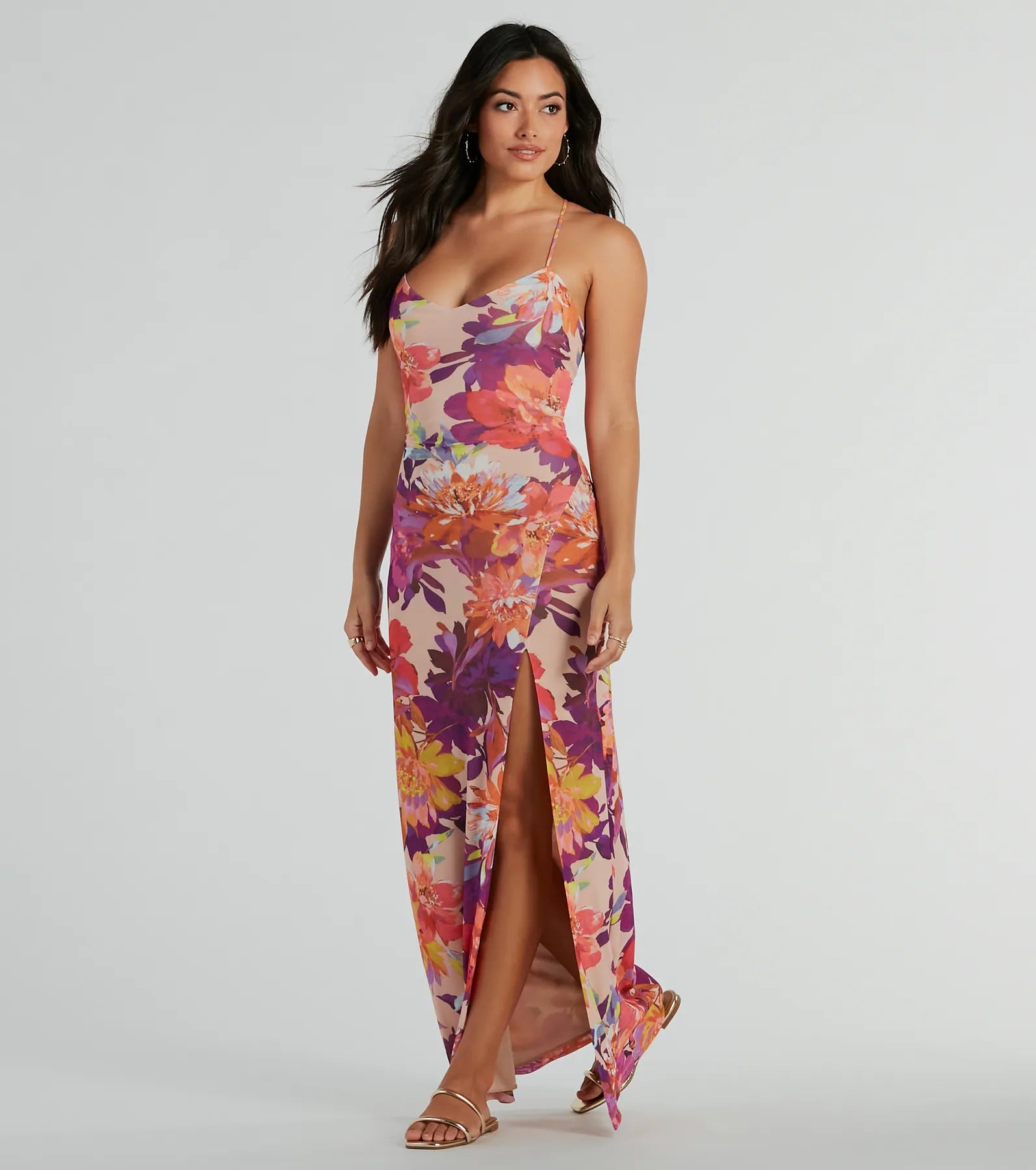 Paradise Babe Lace Up Tropical Floral Maxi Dress