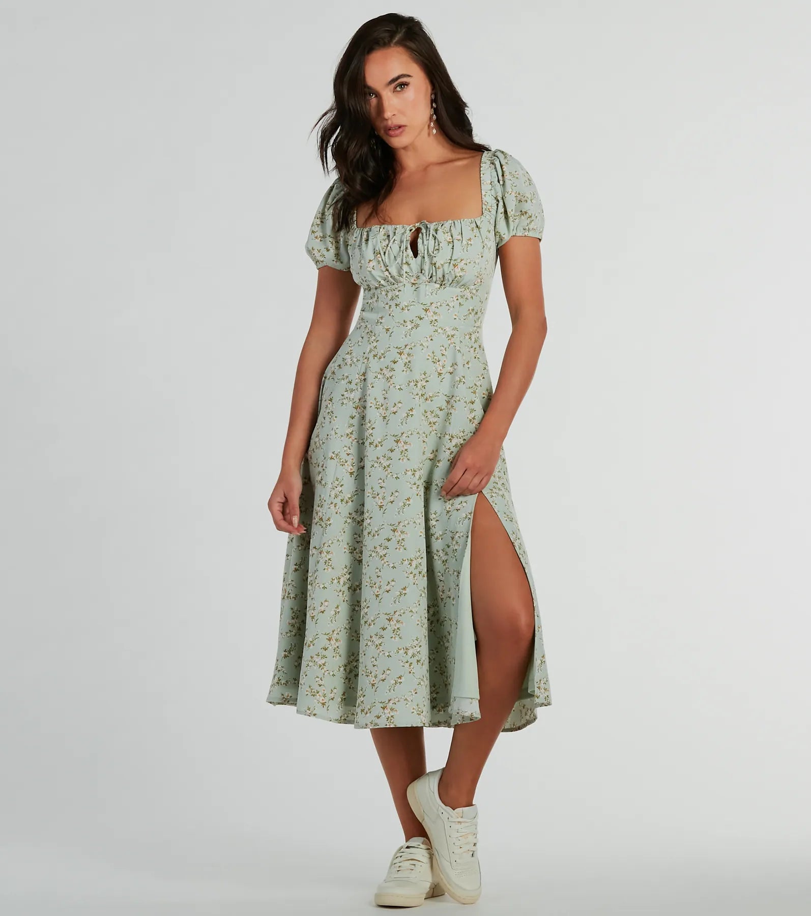 RSVP To Cute Ditsy Wildflower Tie A-Line Midi Dress