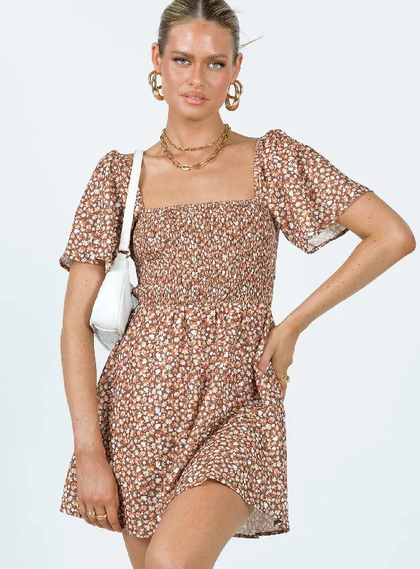 Summer Nights Mini Dress Brown Floral