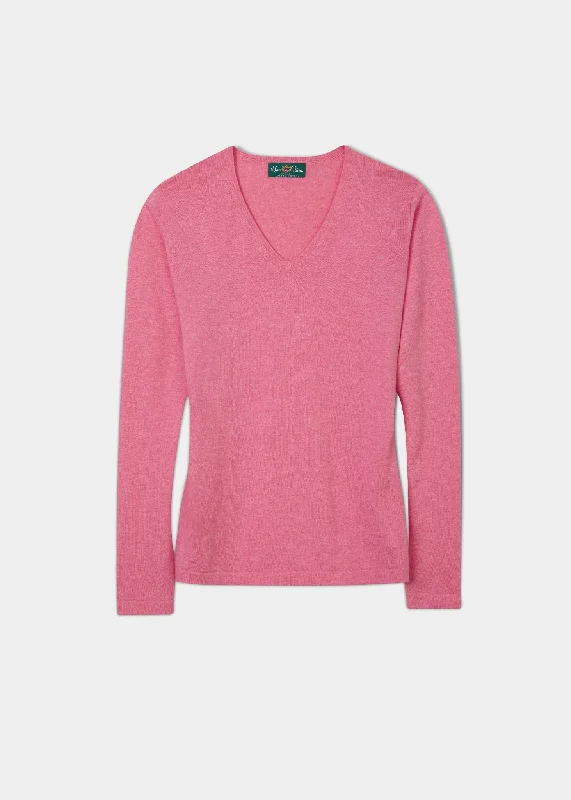 Alice Ladies Cotton Cashmere Vee Neck Jumper In Carnation