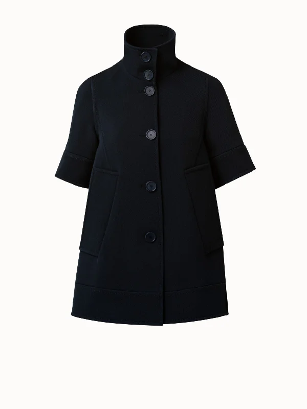 Wool Tricotine Short Sleeve Car Coat